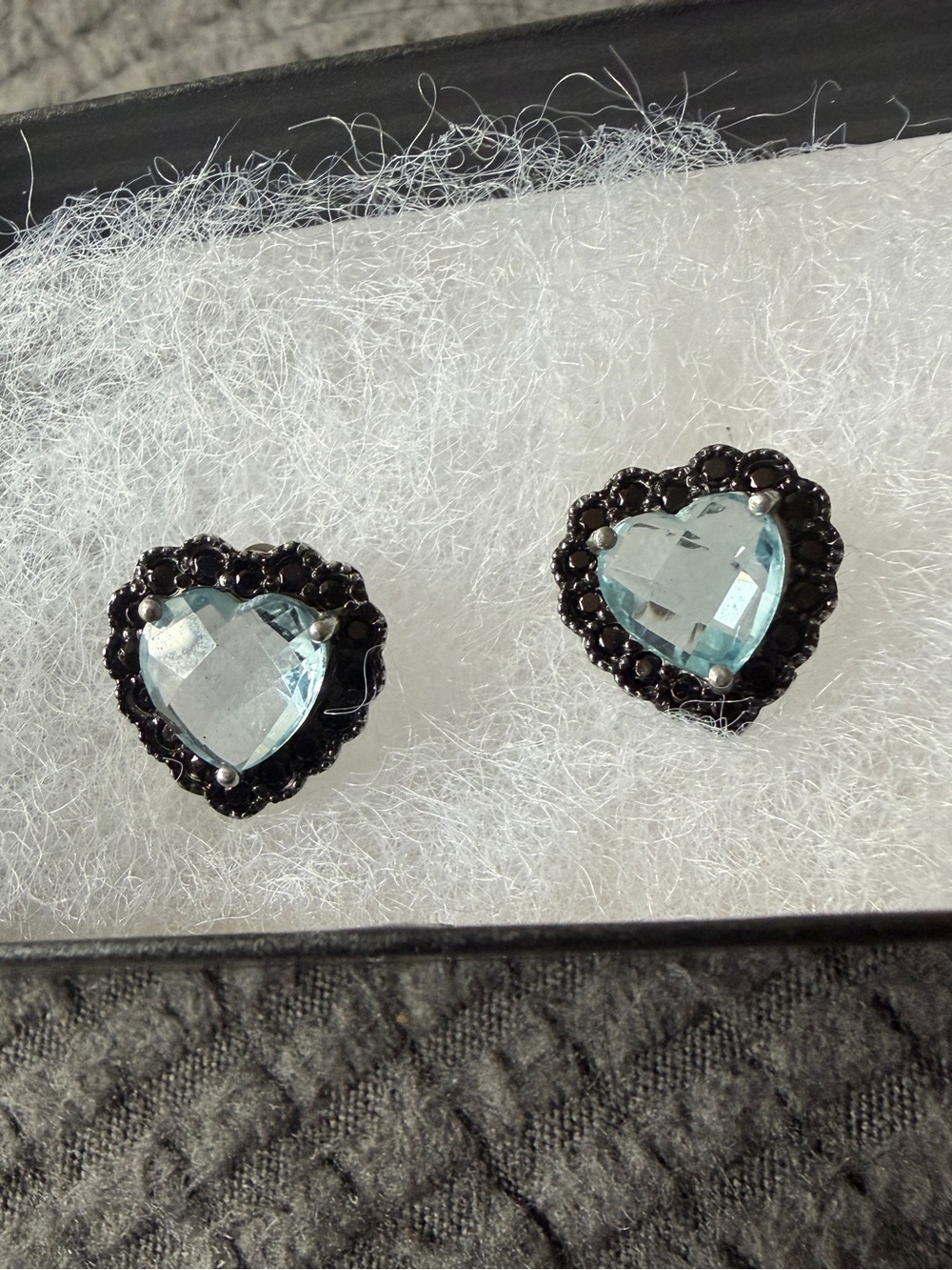 Freida Rothman Vault Light Blue Stud Earrings with Black Halo - Sterling Silver